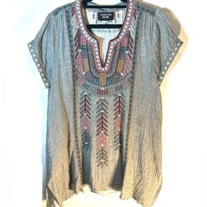 Johnny Was Gray Embroidered Tunic M Medium